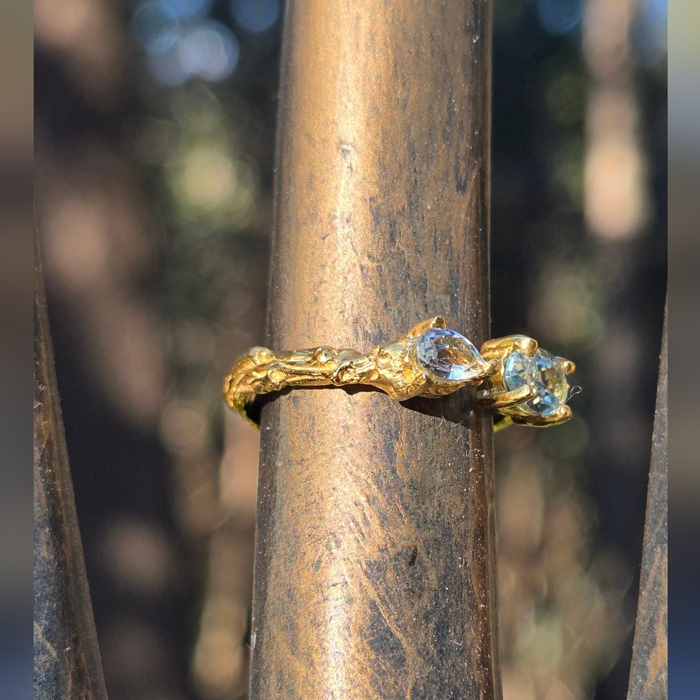 Topaz Natural Gemstone Sterling & Gold Ring Sz7 Adjustable - Picture 9 of 12